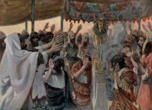 Painting depicting the worship of the golden calf